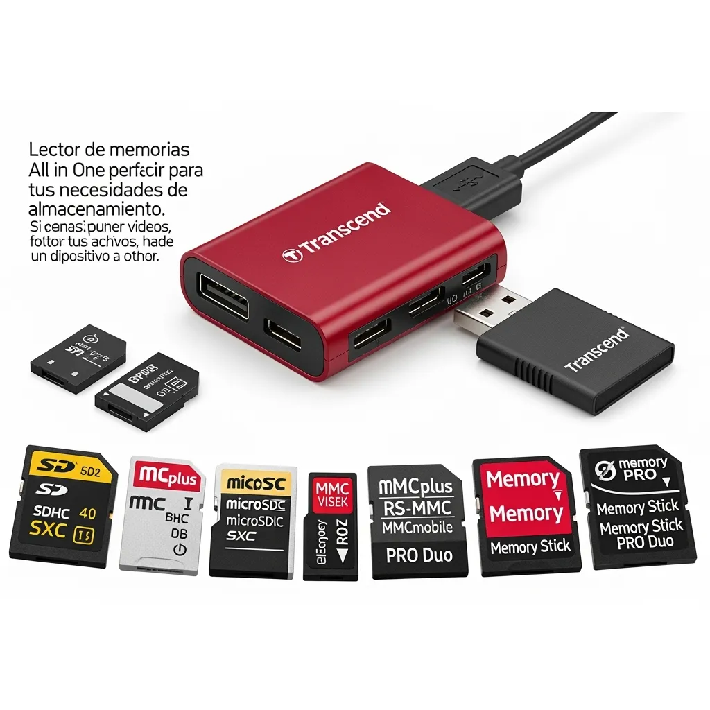 LECTOR DE MEMORIAS ALL IN ONE USB2.0 NEG TRANSCEND