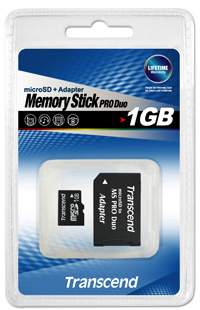 MEMORIA MICROSD 1GB C/ADAP.P/MS PRO DUO TRANSCEND