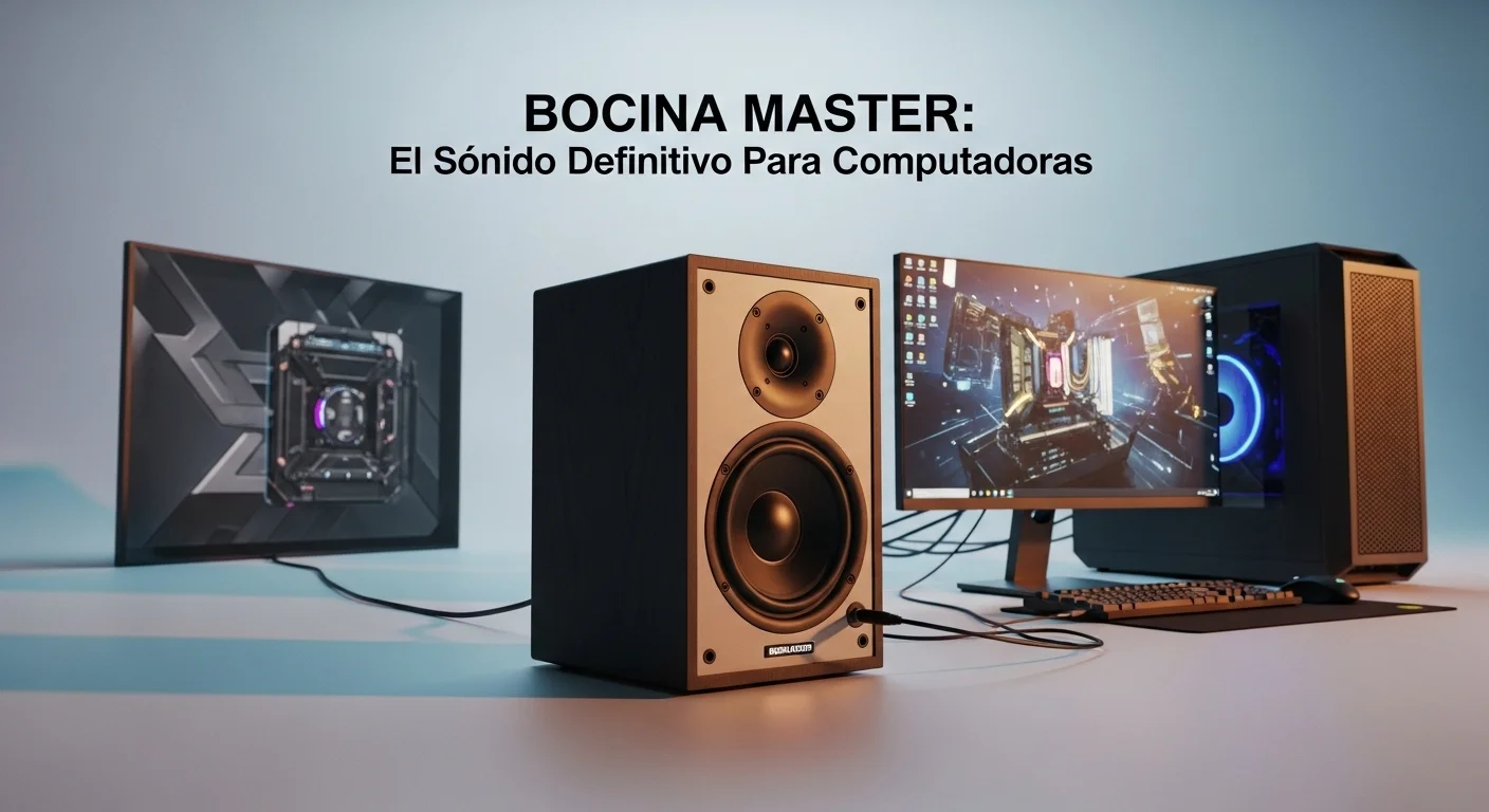 Bocina Master de 15 pulgadas conectada a una computadora de escritorio para una experiencia de audio inmersiva.