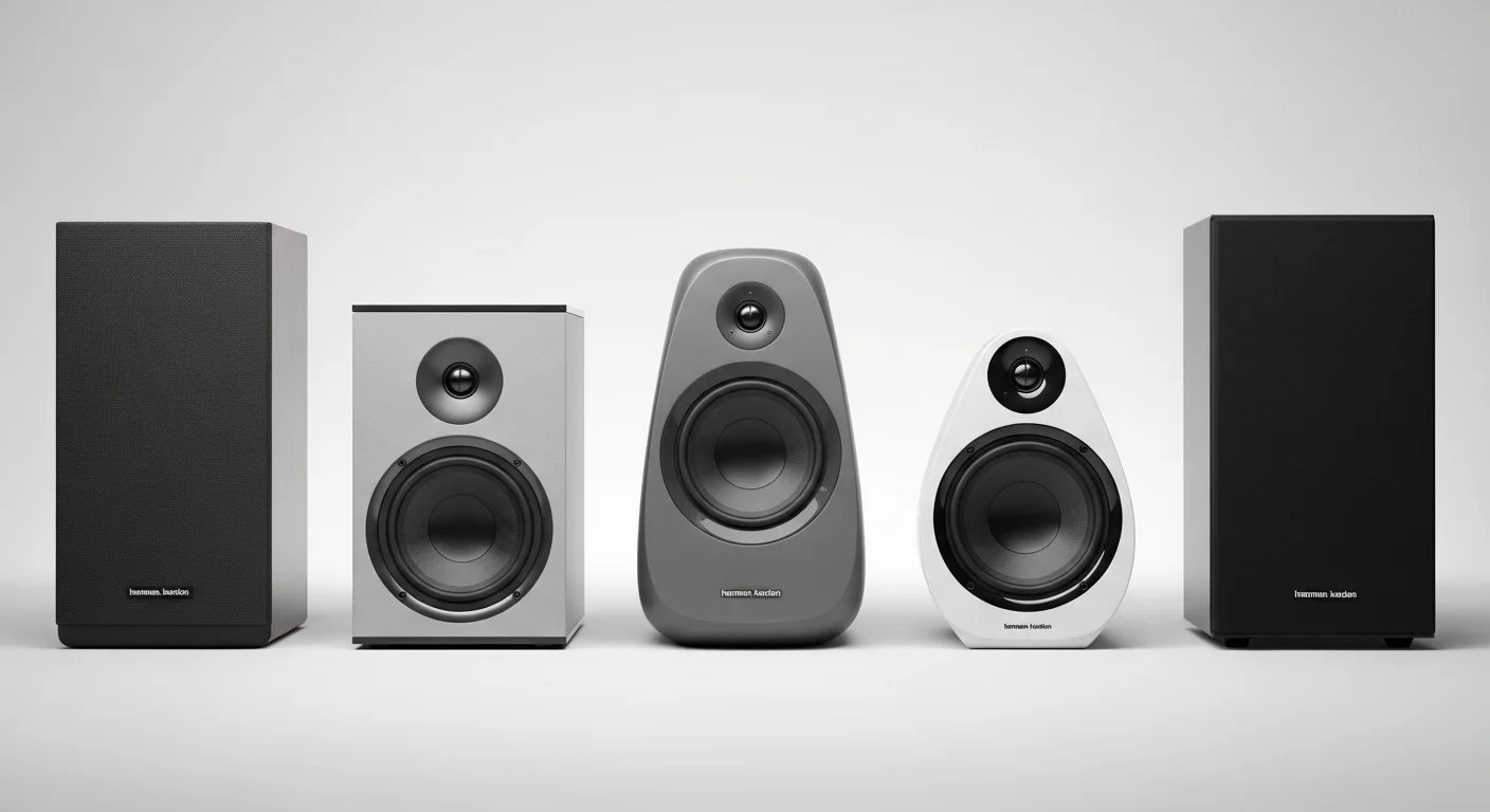 Comparativa de toda la serie de bocinas Harman Kardon Onyx Studio, mostrando la evolución del diseño.