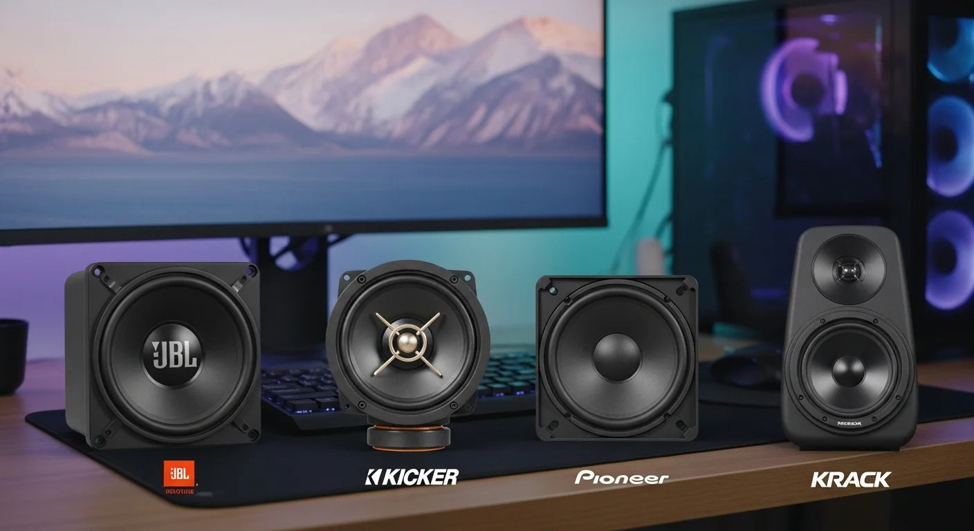 Comparativa de varios modelos de medios rangos de 6.5 pulgadas de las marcas JBL, Kicker, Pioneer y Krack.