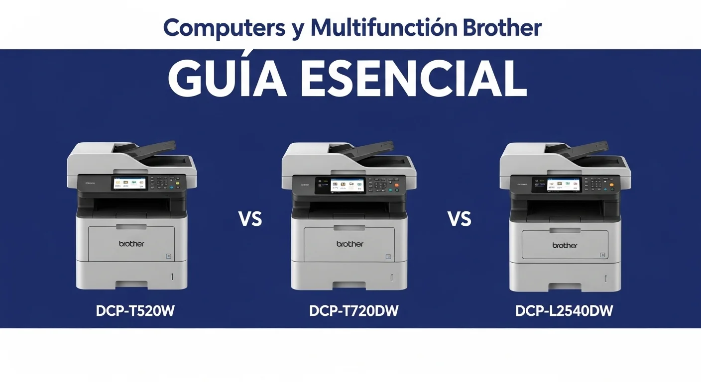 Imagen comparativa de los tres modelos de multifuncional Brother: DCP-T520W, DCP-T720DW y DCP-L2540DW, destacando sus diferencias en diseño y características.