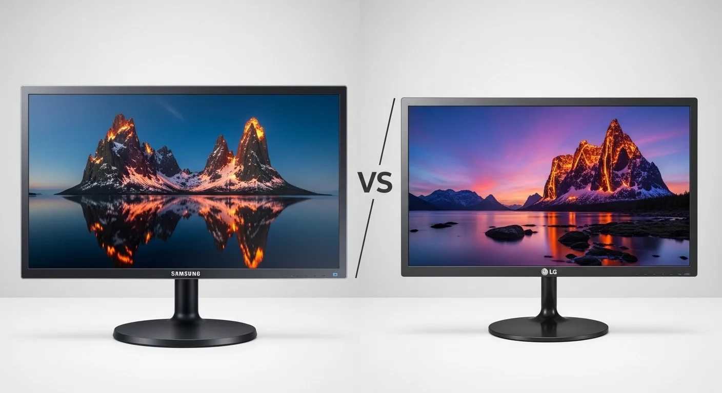 Comparativa lado a lado de un monitor samsung 22 y un monitor lg 22, destacando diferencias de diseño y calidad de imagen para computadoras.