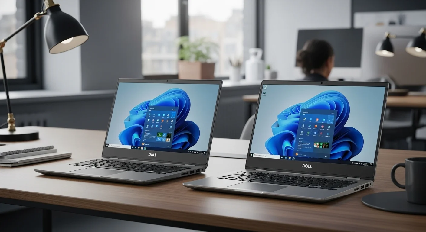 Comparativa de las computadoras Dell Latitude 3590 y Dell Vostro 3590 sobre un escritorio de oficina moderno.