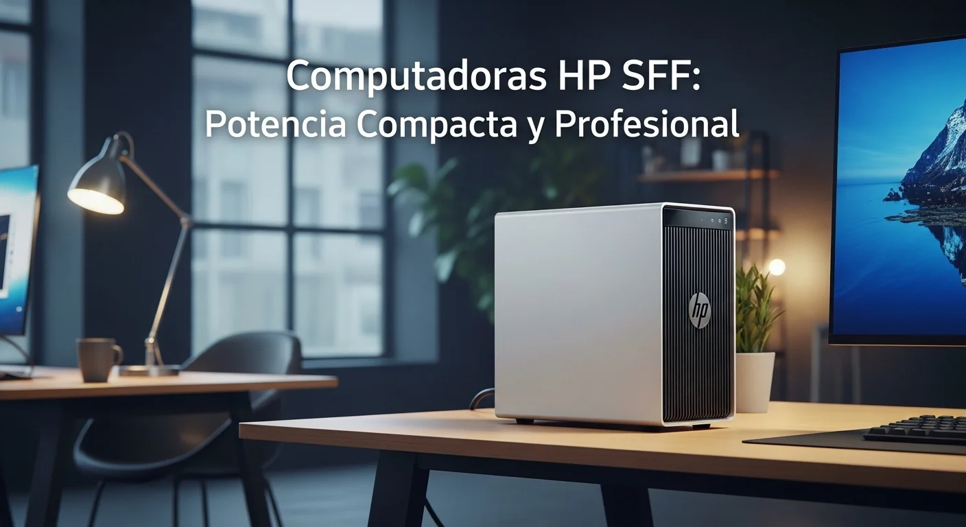 Una computadora HP SFF de la serie Z en un escritorio de oficina moderno, mostrando su diseño compacto y profesional.