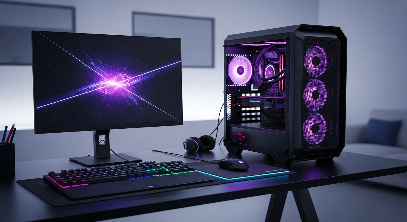 Estación de trabajo y juegos de una computadora Ultimate con teclado y ratón RGB iluminados