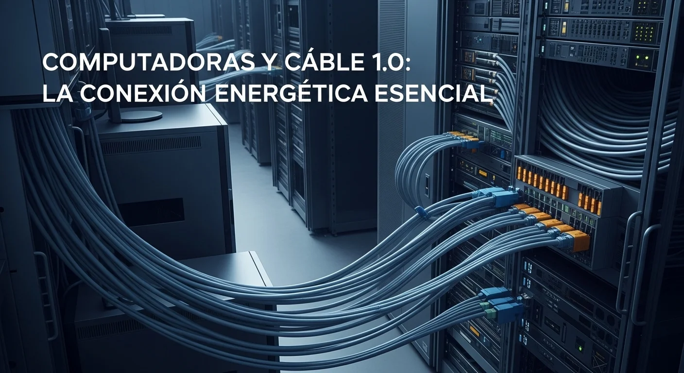 Infraestructura eléctrica de un centro de datos con computadoras y racks de servidores, destacando el cableado de alta potencia tipo cable 1 0.