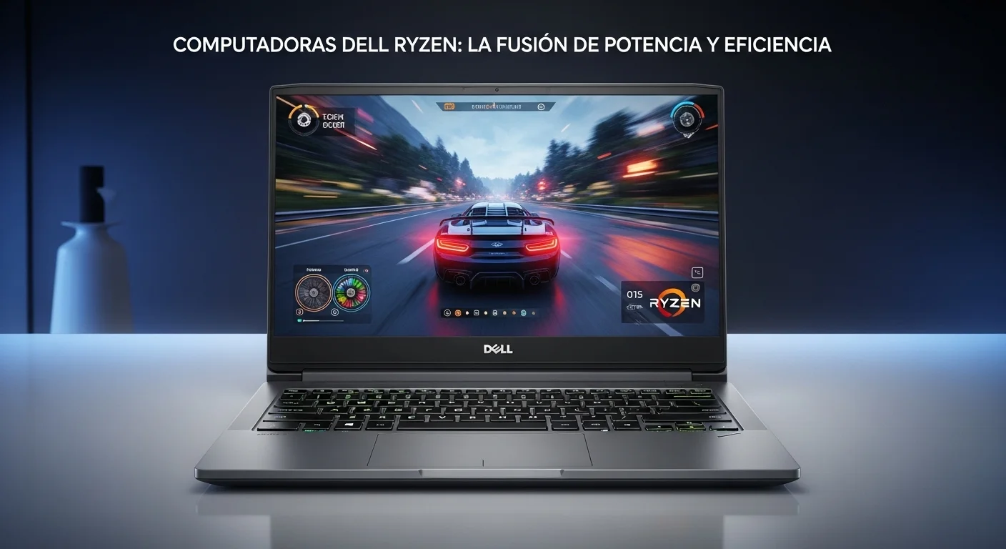 Laptop Dell G15 Ryzen Edition con teclado retroiluminado, mostrando un juego en su pantalla, simbolizando el poder de las computadoras Dell Ryzen.