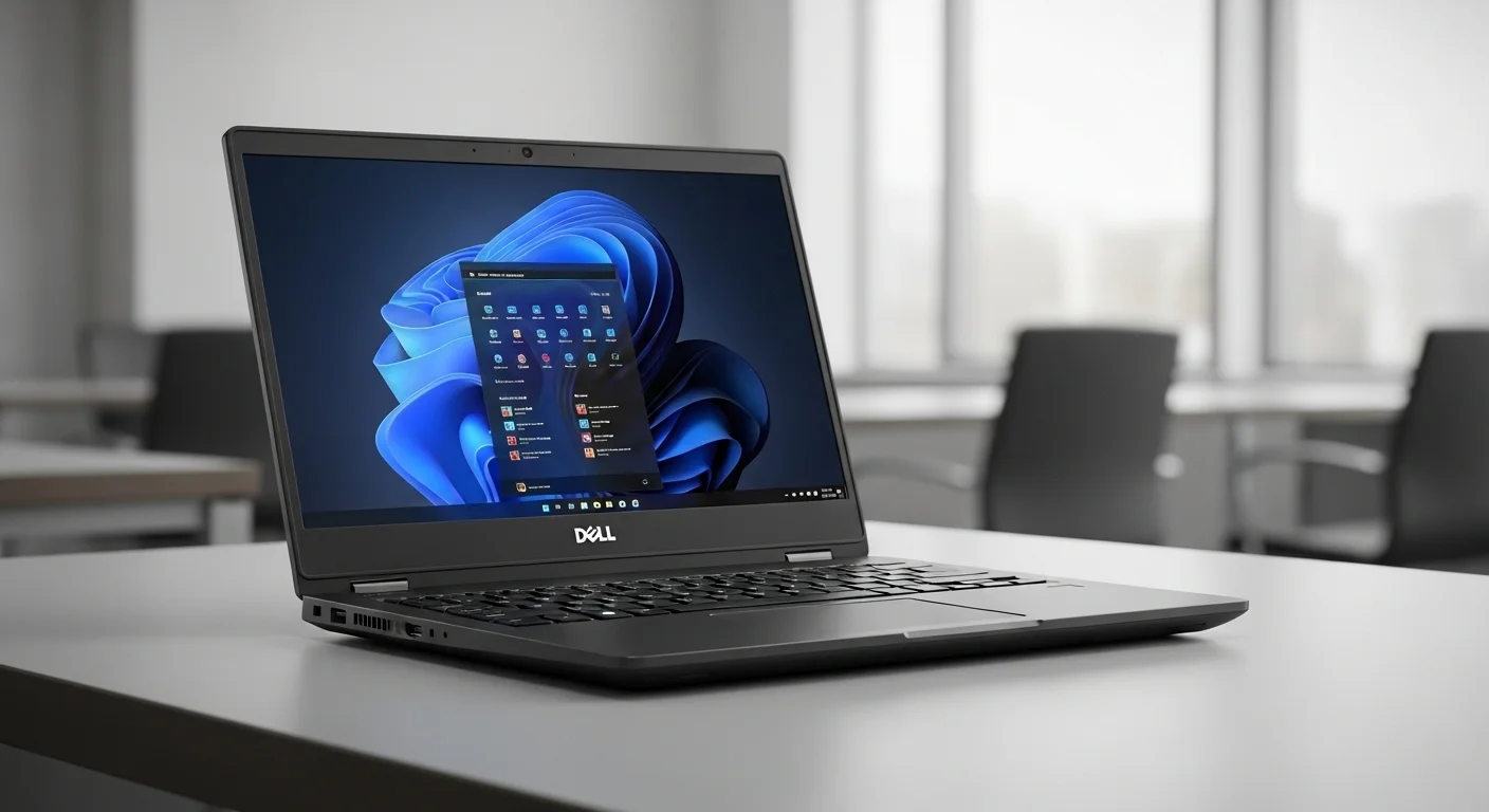 Computadora portátil Dell Latitude 3520 sobre un escritorio en un entorno de oficina moderno.