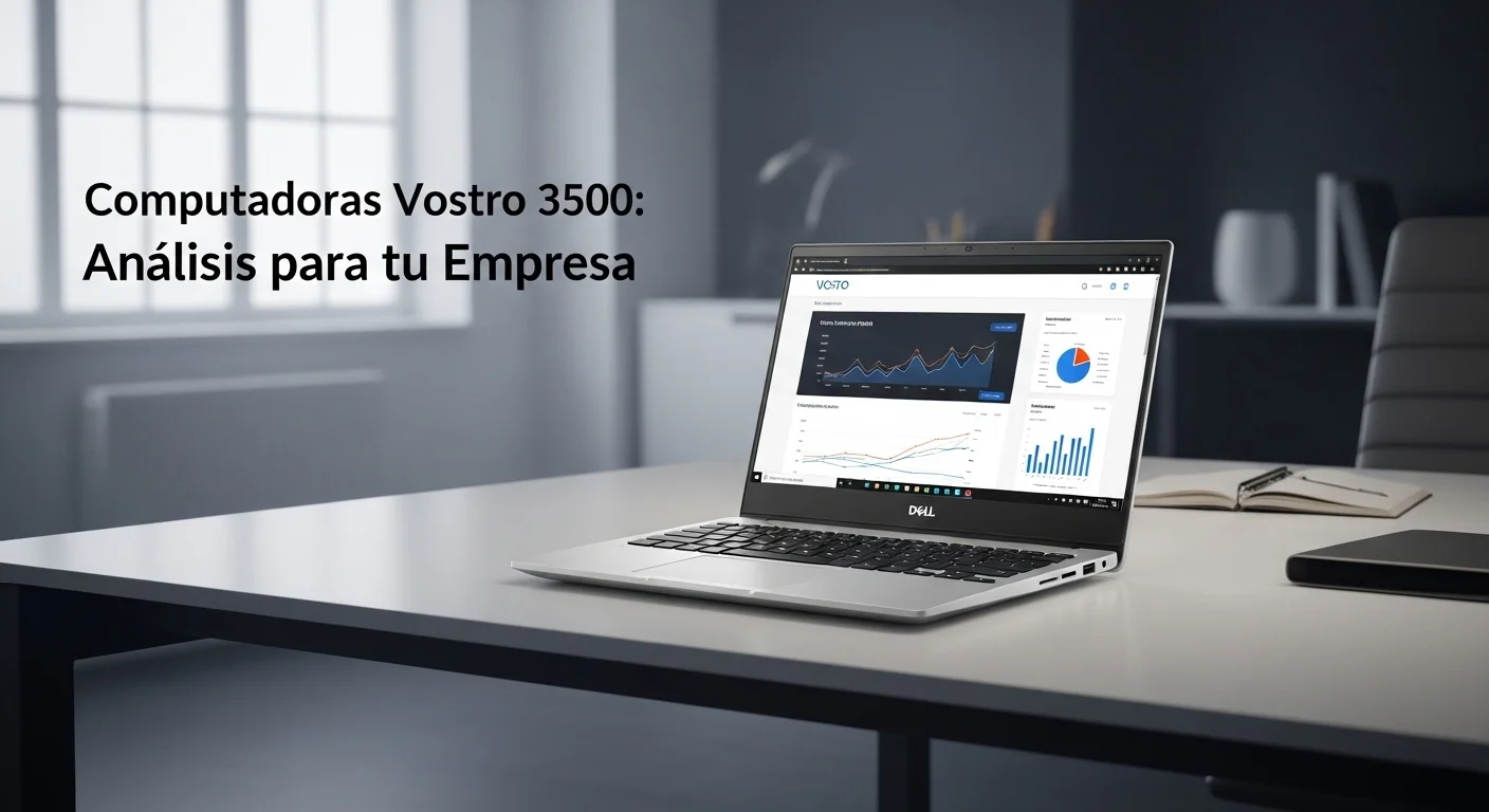 Una computadora portátil Dell Vostro 3500 en un escritorio de oficina moderno
