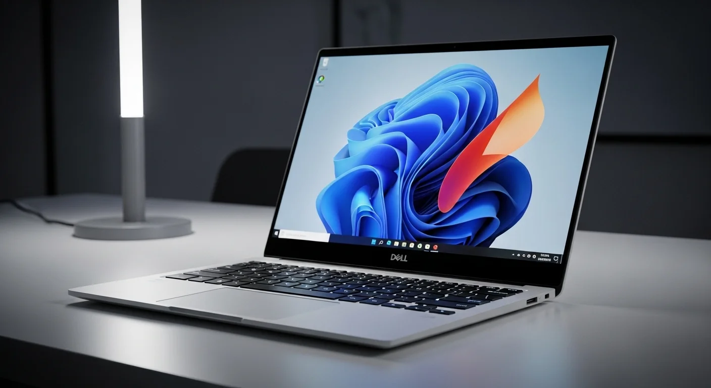 Una computadora portátil Dell XPS 15 abierta sobre un escritorio minimalista, mostrando su pantalla InfinityEdge y su teclado, simbolizando la tecnología de computadoras de alto rendimiento.