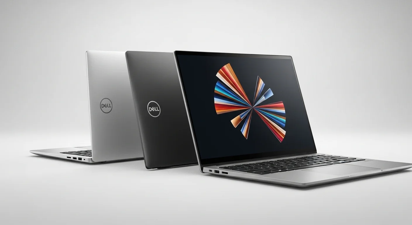 Tres computadoras Dell XPS 2025 en acabados Platino y Grafito mostrando su diseño minimalista y pantalla InfinityEdge