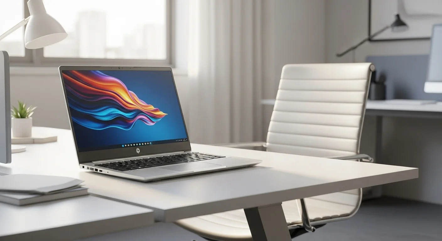 Laptop HP ProBook 450 G8 en un escritorio de oficina, mostrando su diseño profesional y moderno.