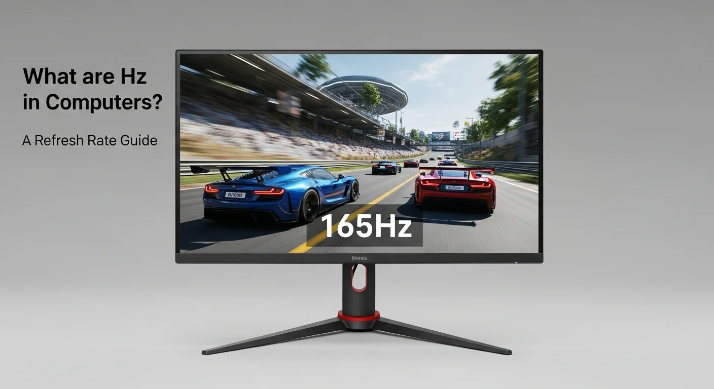 Monitor de computadora gamer con alta tasa de refresco mostrando un juego, ilustrando el concepto de Hz en computadoras