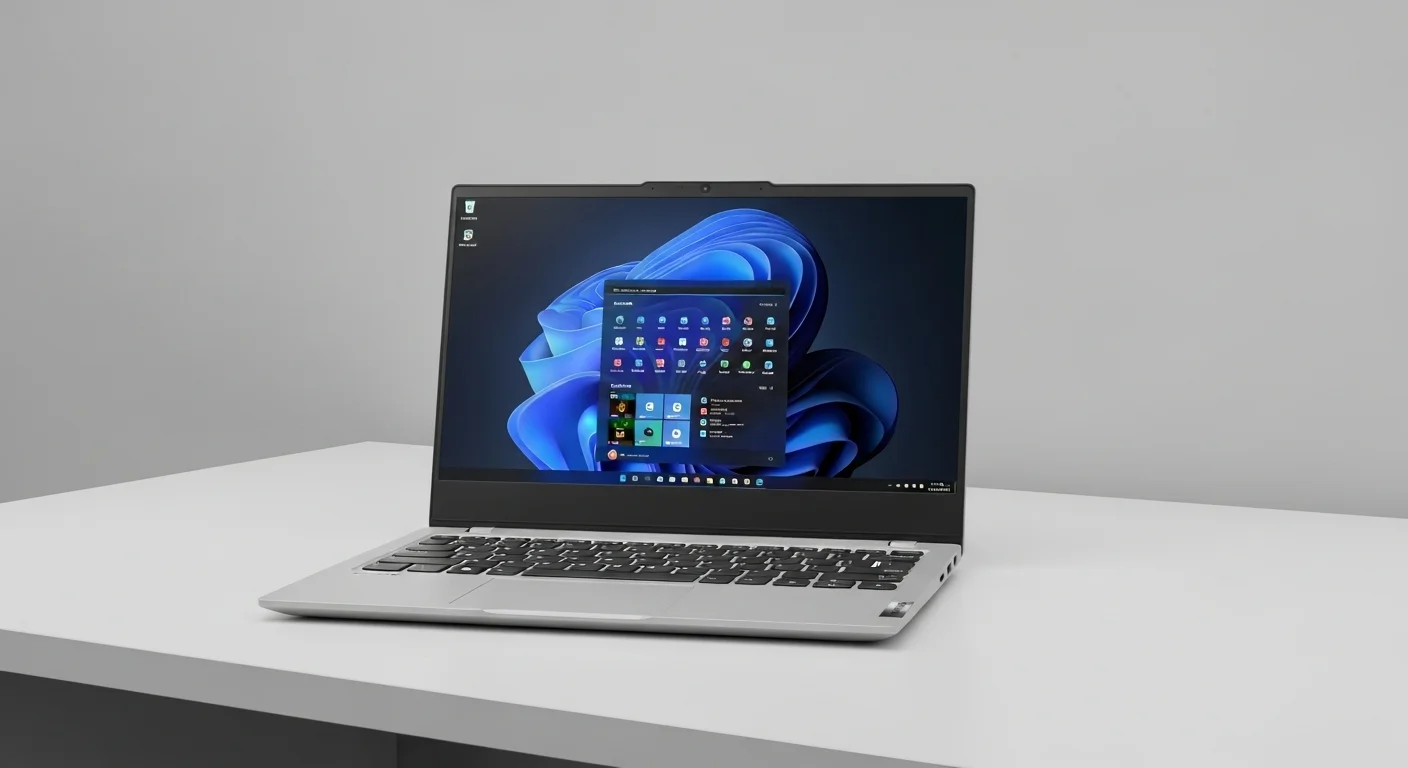 Una computadora laptop Lenovo IdeaPad 3 abierta sobre un escritorio moderno, mostrando el teclado y la pantalla.