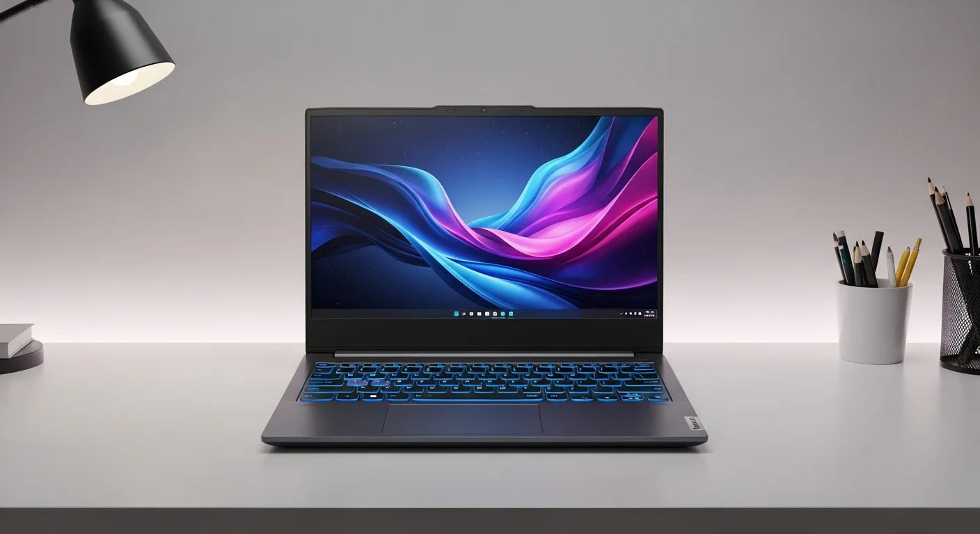 Laptop Lenovo IdeaPad L340 Gaming con teclado retroiluminado en azul sobre un escritorio, mostrando su diseño para computadoras de alto rendimiento.
