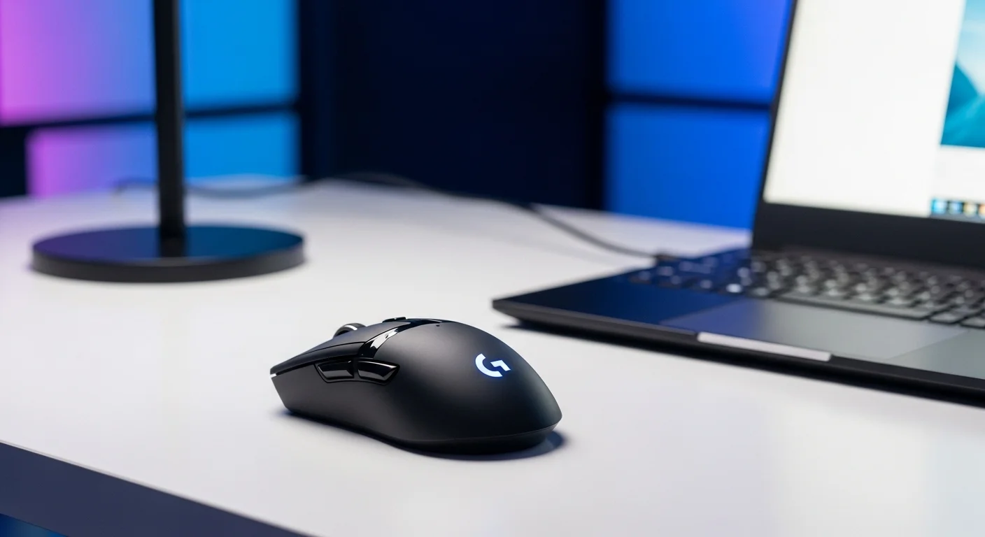 Mouse Logitech G 502 X Plus junto a un teclado iluminado, representando un setup de computadoras gaming moderno.
