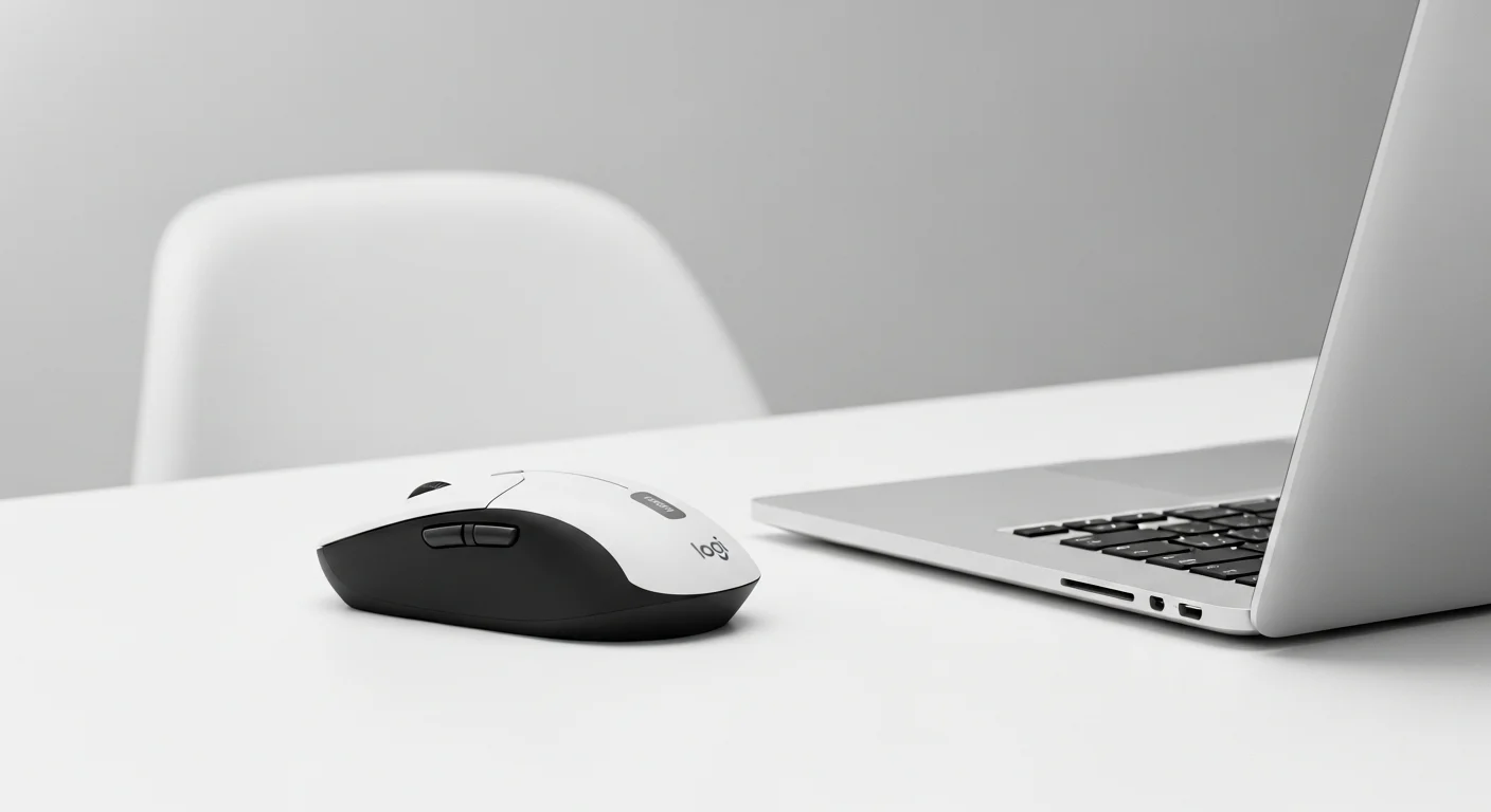 Mouse Logitech M220 Silent sobre un escritorio de oficina moderno junto a una laptop, un ejemplo de accesorio esencial para computadoras.