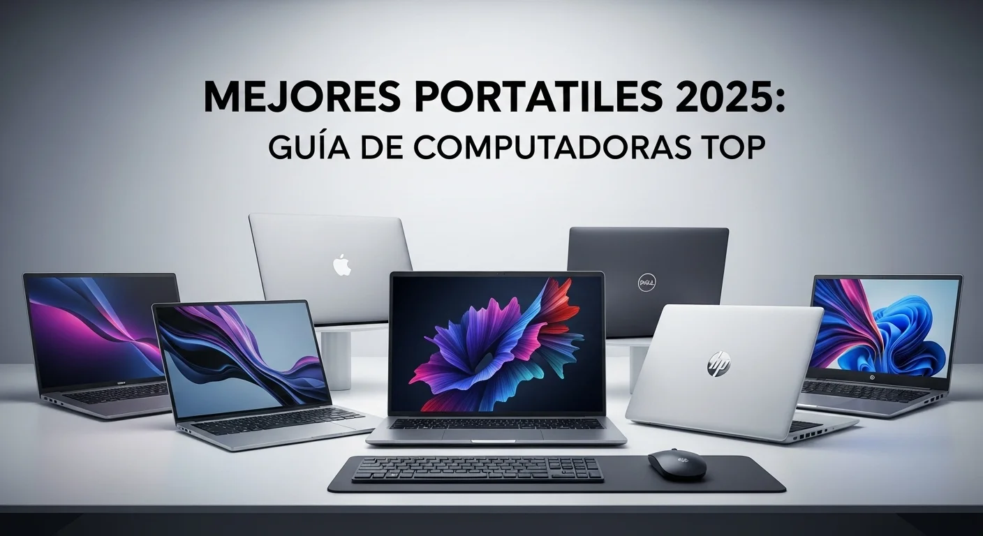 Una selección de las mejores computadoras portátiles de 2025 de varias marcas, dispuestas sobre un escritorio moderno.