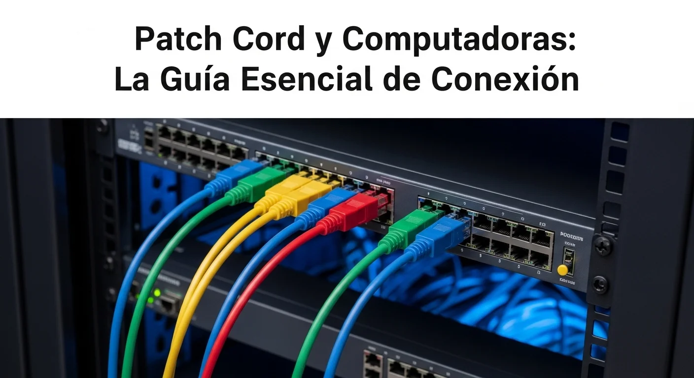 Varios patch cords de colores conectados a un switch de red en un rack de servidor para computadoras.