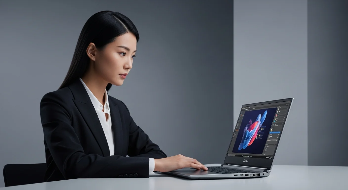 Un profesional trabajando en una laptop msi prestige 14 evo en un entorno creativo, destacando la calidad de la pantalla y el diseño del equipo de computadora